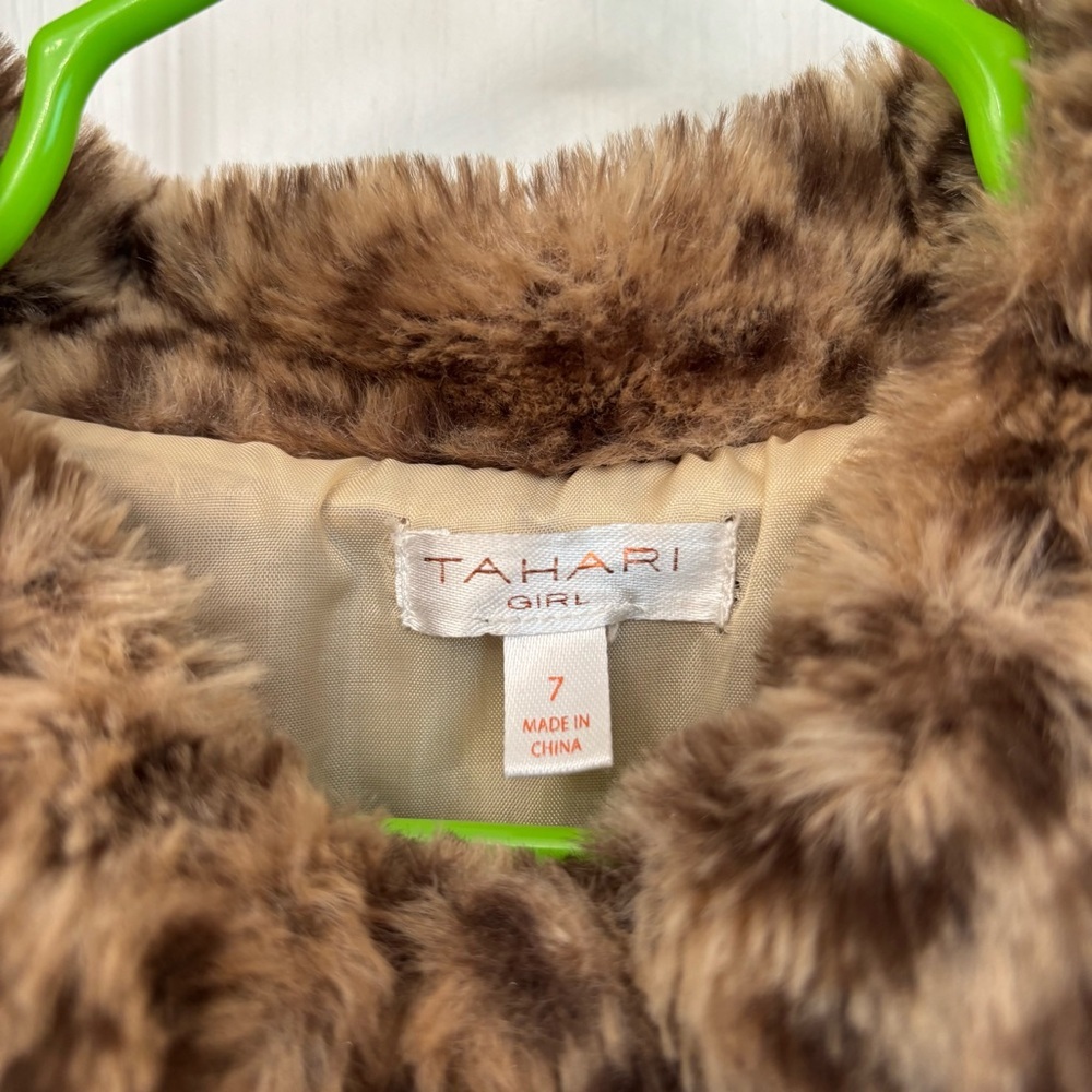 Leopard Faux Fur Dress Coat | Tahari Girls 7 - Picture 6 of 11